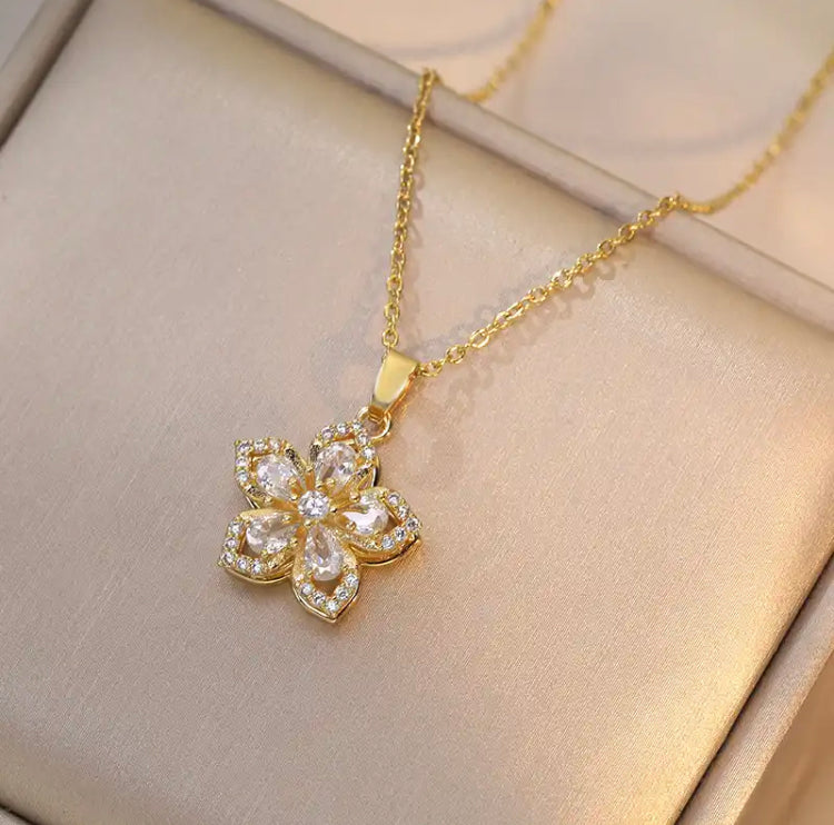 Crystal Flower Pendant Necklace