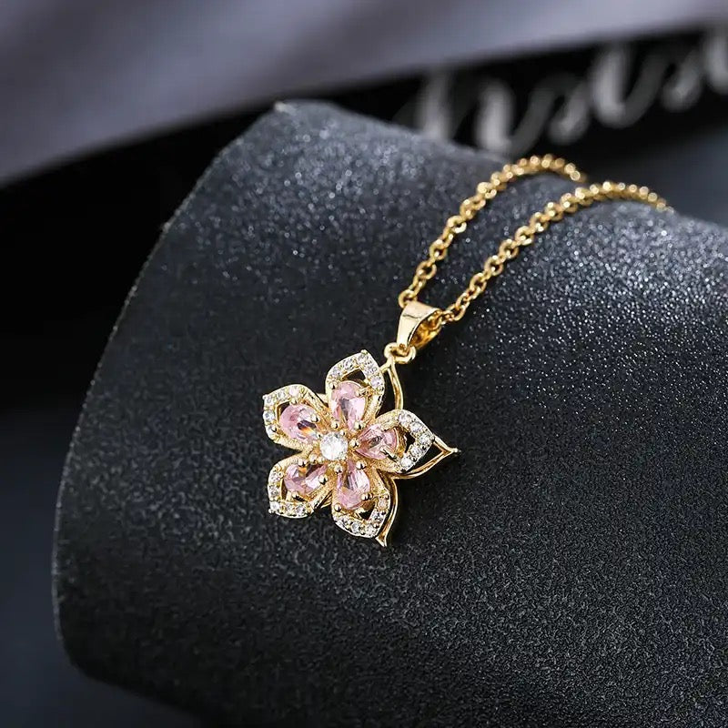 Crystal Flower Pendant Necklace