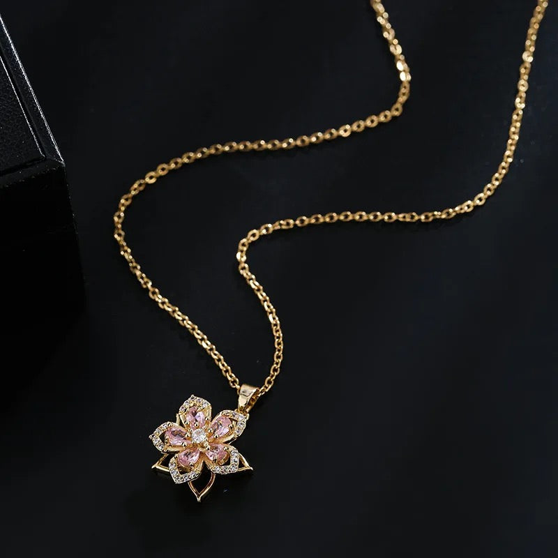 Crystal Flower Pendant Necklace